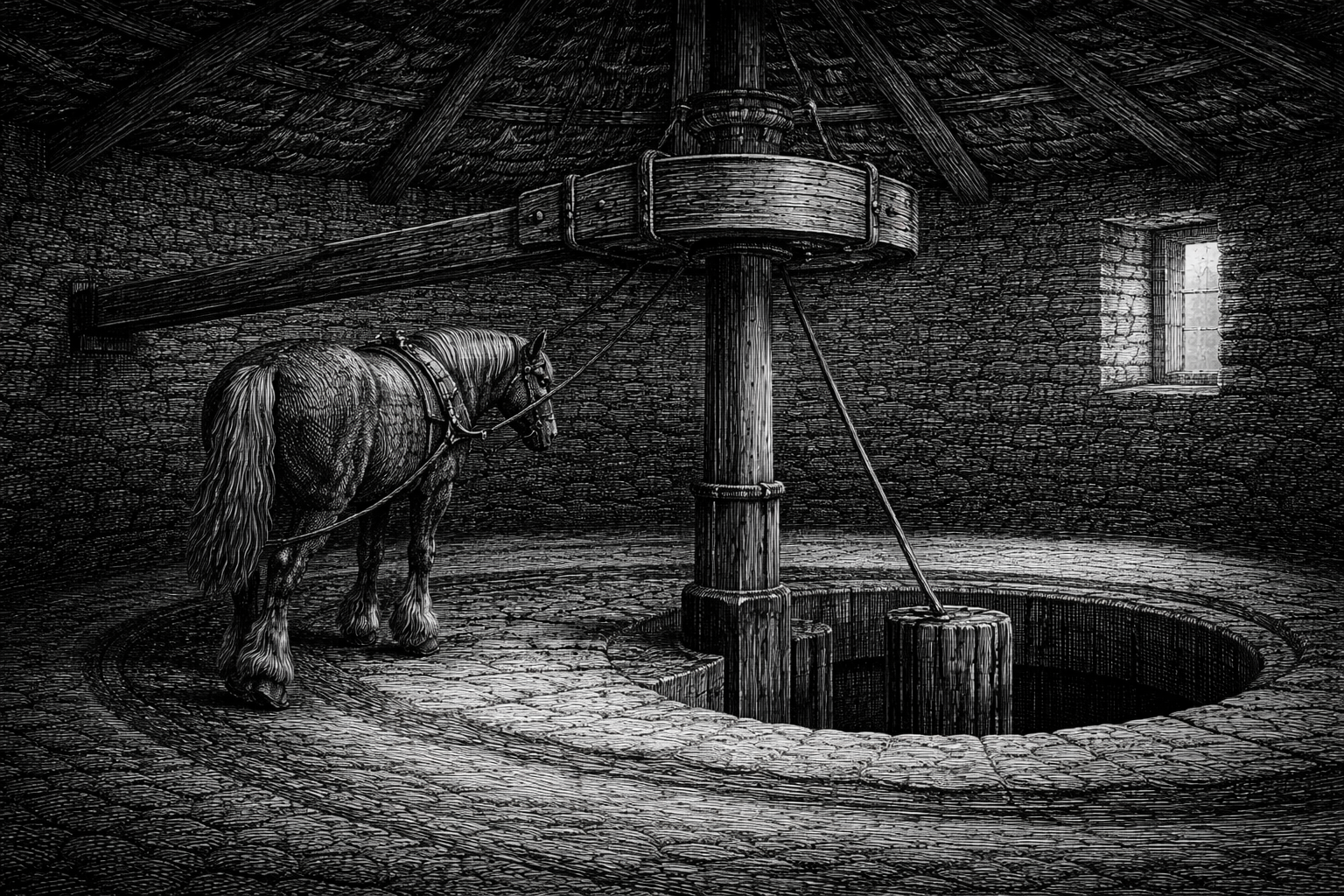 The same horse, further in its circle
